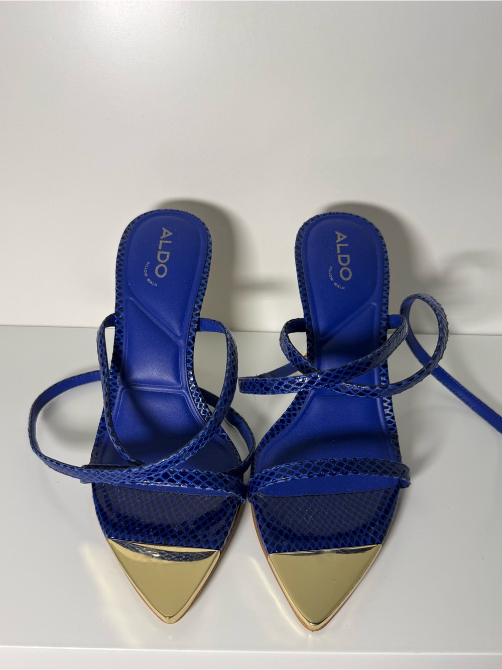 ALDO Cobalt Blue Strappy Pointed Heels with Gold Cap